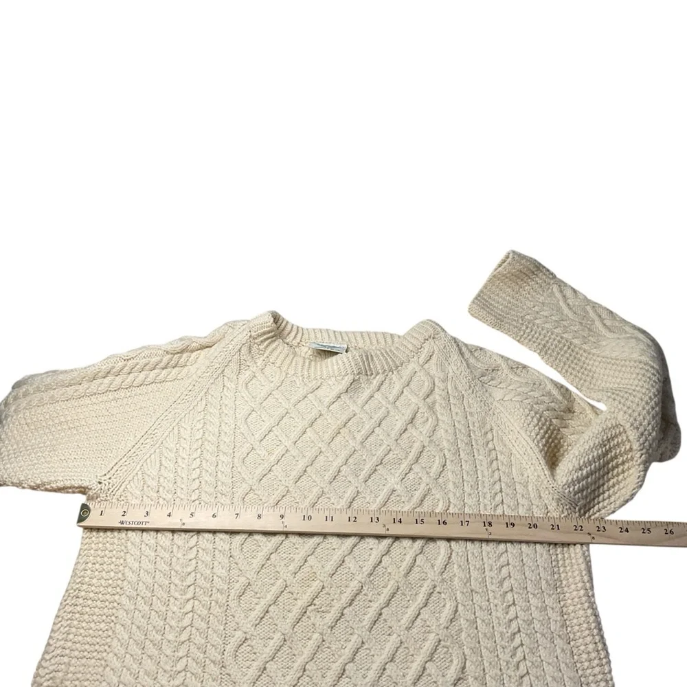 Blarney Woolen Mills Handknit Aran Wool Sweater Size L Cream Irish Cable Knit